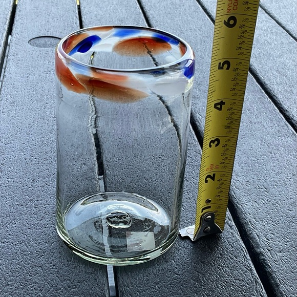 Mexican Hand Blown Glass Red/White & Blue Top Rim of Glass beauitful piece - Picture 1 of 6